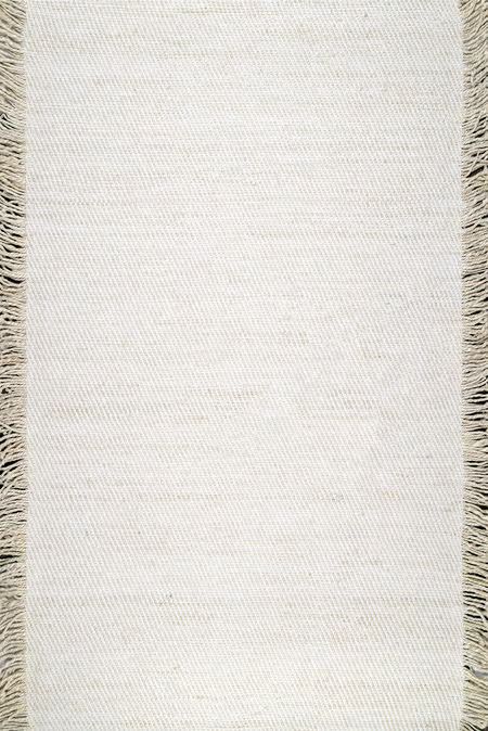 Ivory Flatweave Solid Tassel Area Rug | Rugs USA