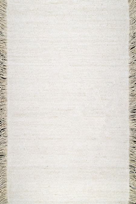 Ivory Flatweave Solid Tassel 4' x 6' Area Rug | Rugs USA