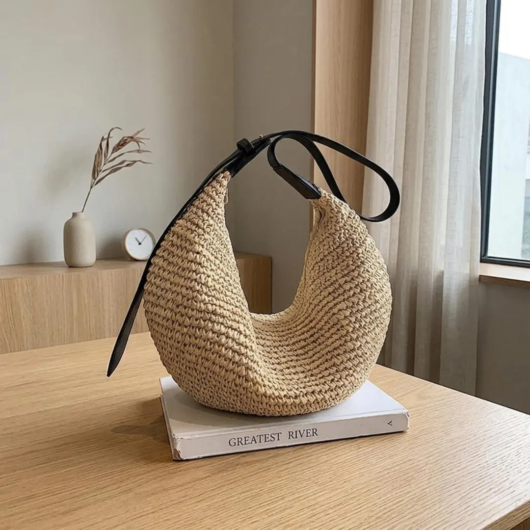 Boho Woven Crossbody Bag, Handmade Straw Dumpling Bag, Beach Vacation Purse, Natural Grass Bag, C... | Etsy (US)