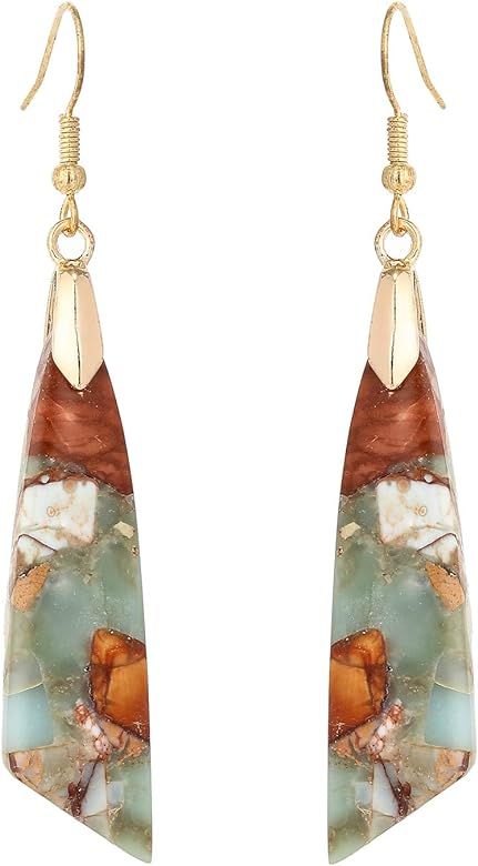 Boho Unique Natural Gemstone Charm Earrings Healing Energy Stone Bead Dangle Drop Earrings for Wo... | Amazon (US)