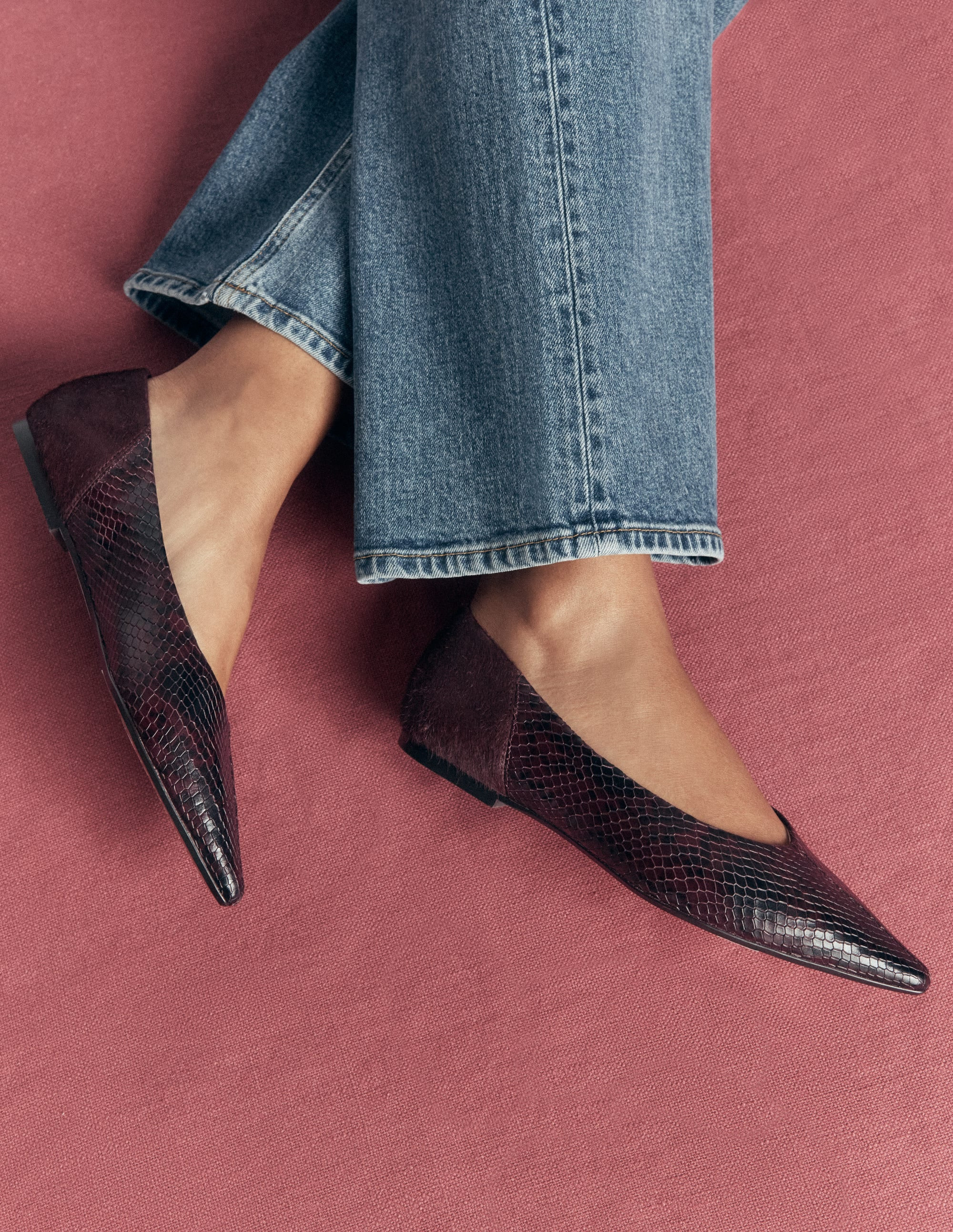 Nigella Pointed Toe Flats-Oxblood Snake Print | Boden (US)