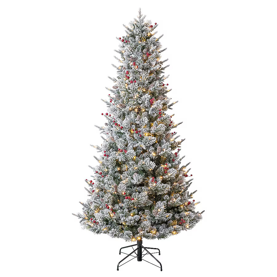 Holiday Living Glacier 7.5-ft Fir Pre-lit Slim Flocked White Artificial Christmas Tree with White... | Lowe's