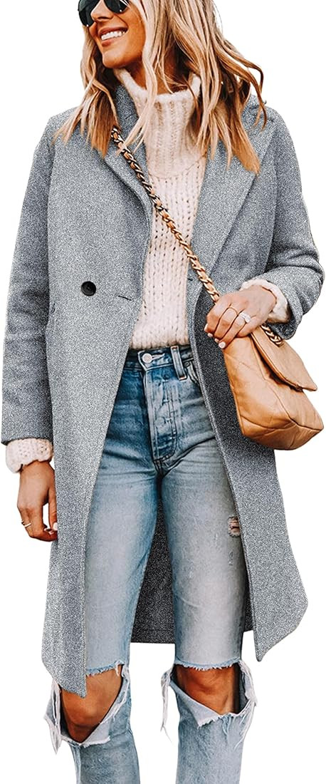 Tanming Women's Notch Lapel Double Breasted Wool Blend Mid Long Pea Trench Coat | Amazon (US)