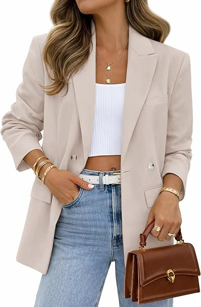 Lazysmile Blazers for Women Business Casual Long Sleeve Lapel Open Front Suit Jacket Office Work ... | Amazon (US)