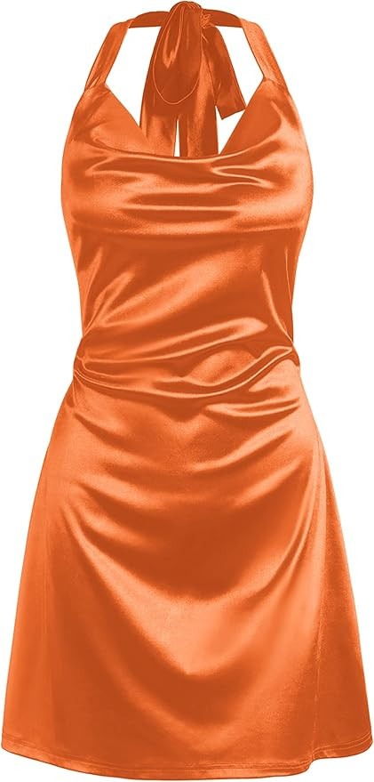 ZAFUL Women Halterneck Satin Mini Dress Sexy Cowl Neck Silky Party Cocktail Club Dress | Amazon (US)