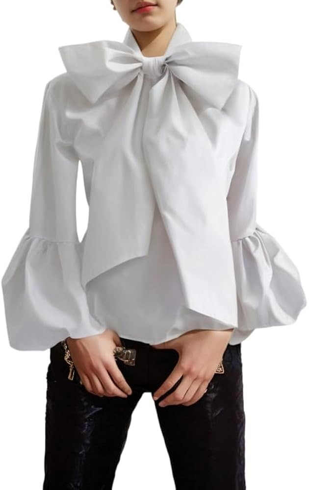 UOOZEE Women's Elegant Bow Tie Neck Blouse Long Puff Sleeve Dressy Casual Shirts Office Work Even... | Amazon (US)