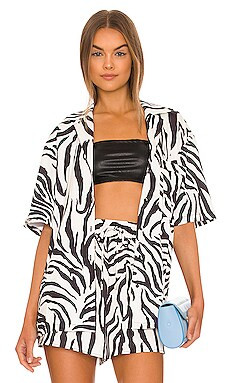 AFRM Wrenn Button Front Shirt in Blanc Zebra from Revolve.com | Revolve Clothing (Global)