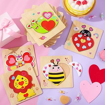 Capoda 12 Pack Valentines Animal Wooden Puzzles Wood Animal Jigsaw for Toddlers Montessori Presch... | Amazon (US)