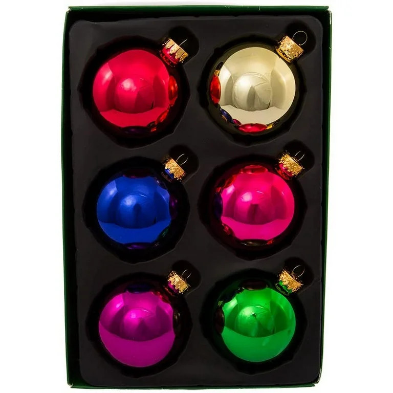Kurt Adler 65mm Shiny Multicolored Glass Ball Ornaments, 6-Piece Box Set | Walmart (US)