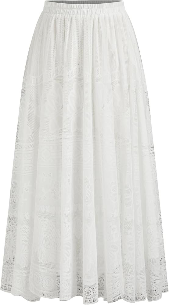 CIDER Women's Long Maxi Lace Skirt Floral Lace Mesh Trendy Skirts | Amazon (US)