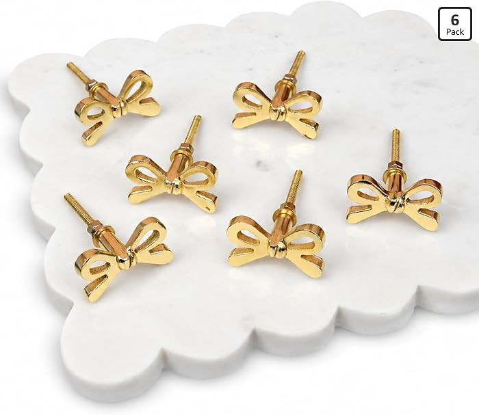 Perilla Home Set of 6 Brass Bow Knobs for Cabinet & Drawers Decorative Bow Knobs for Home Kitchen... | Amazon (US)