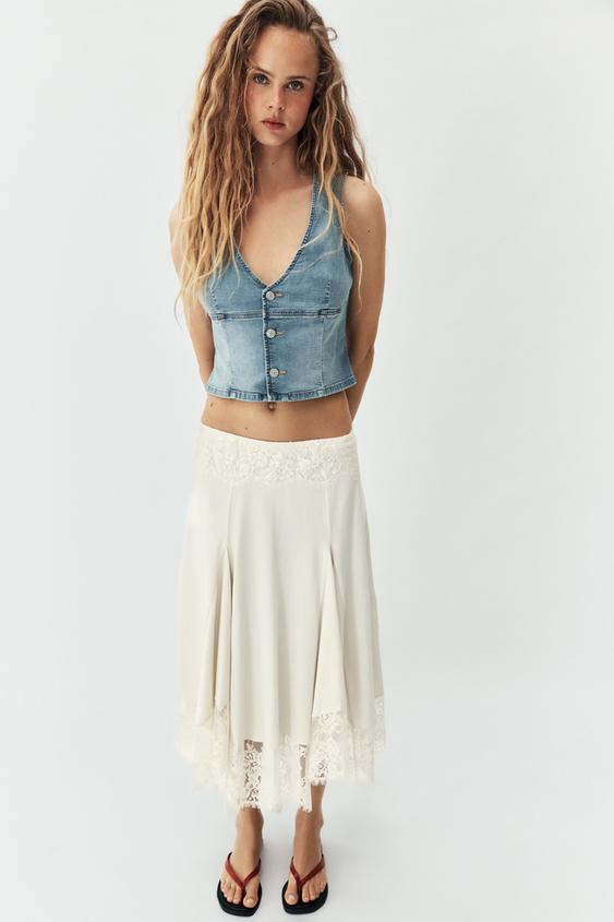 VOLUMINOUS LACE MIDI SKIRT | Zara US