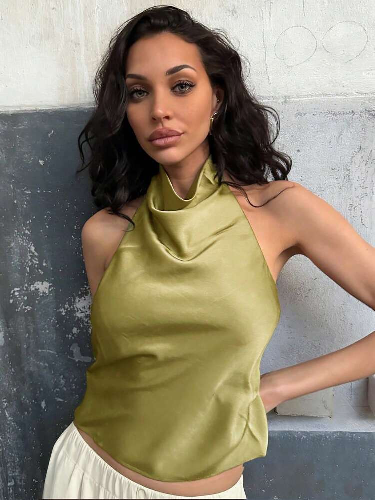 Damen Satin Trägerhemd, Y2K Stil, Süße Straßenmode, Gelbes Rückenfrei Trägertop Für Den Sommer Casual | SHEIN