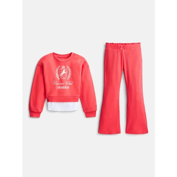 Wonder Nation Girls' Sweatshirt and Flare Leggings Set, 2-Piece, Sizes 4-10 | Walmart (US)