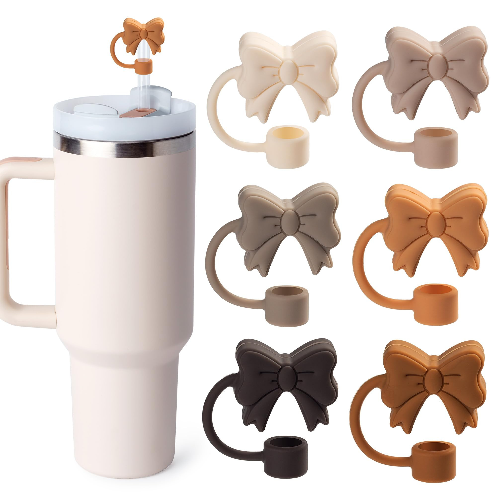 6PCS Bow Straw Toppers, Cute Straws Covers for Stanley 30&40 Oz Tumbler with Handle, 10mm Dust-Pr... | Amazon (US)