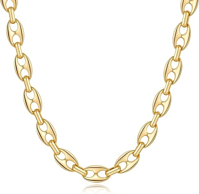 Gold Necklace for Women 14K Dainty Chunky Gold Chain Necklace Coffee Bean Chain Necklaces Trendy ... | Amazon (US)