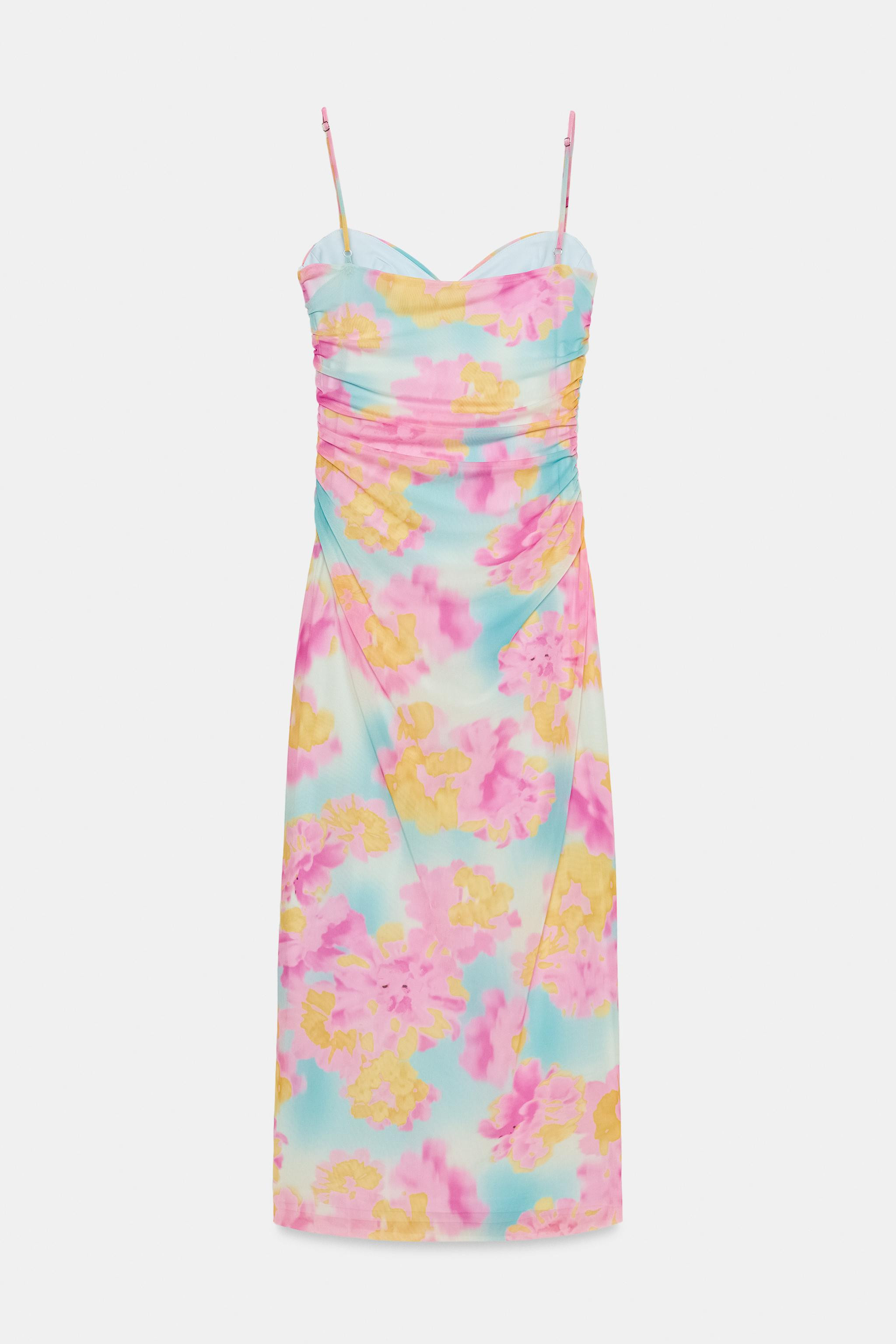 PRINTED TULLE MIDI DRESS | Zara UK