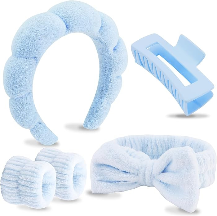 VELSCRUN Spa Headbands for Wash Face, Makeup Headband, Facial Skincare Headbands, 5 Pcs Blue Puff... | Amazon (US)