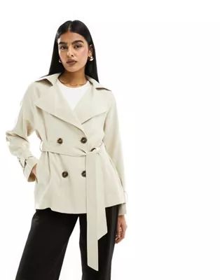 ASOS DESIGN short lightweight trench with tie waist in stone | ASOS (Global)