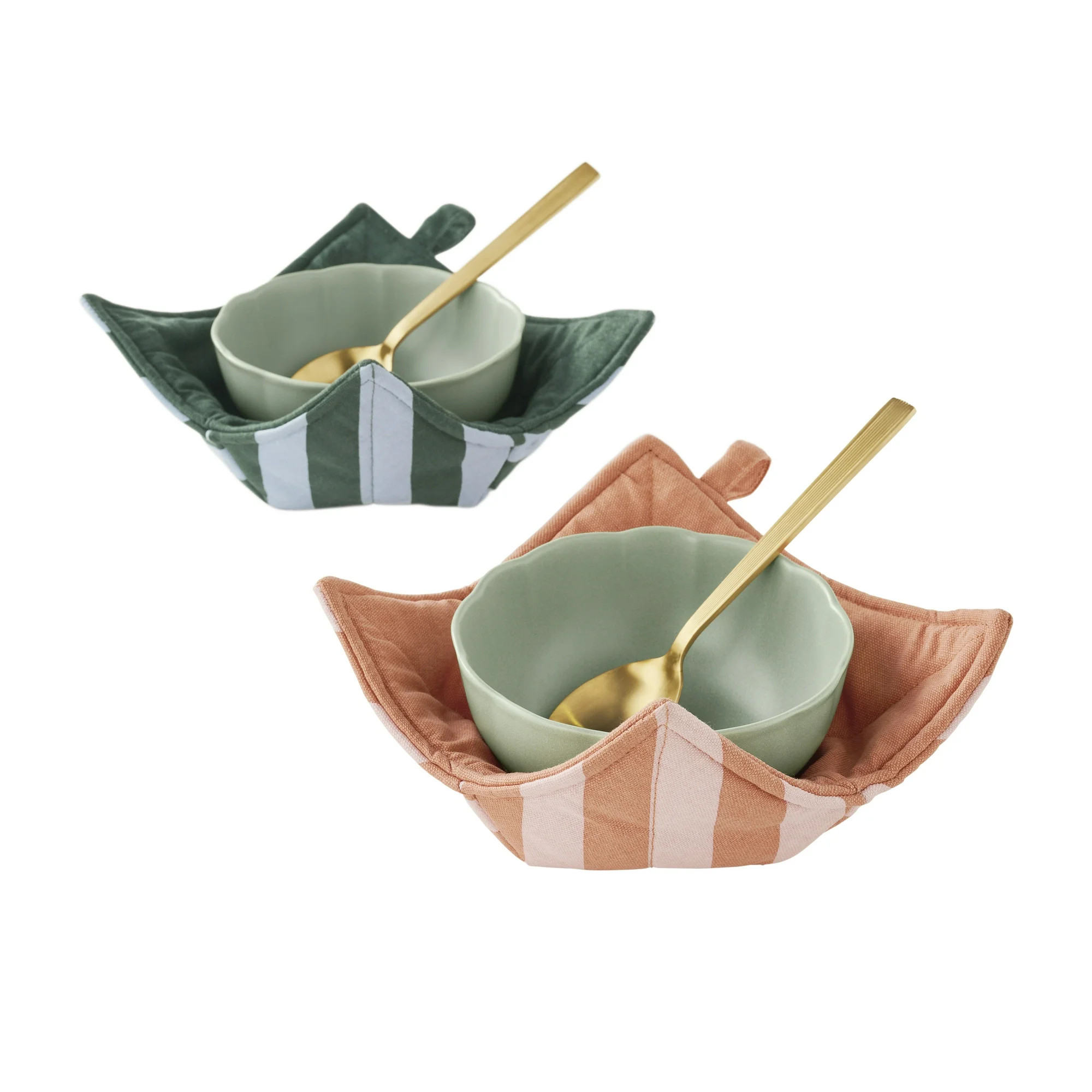 Beautiful Stripe Bowl Holders Reversible Solid and Striped Pink Rosé & Thyme Blue, 2 Pack | Walmart (US)