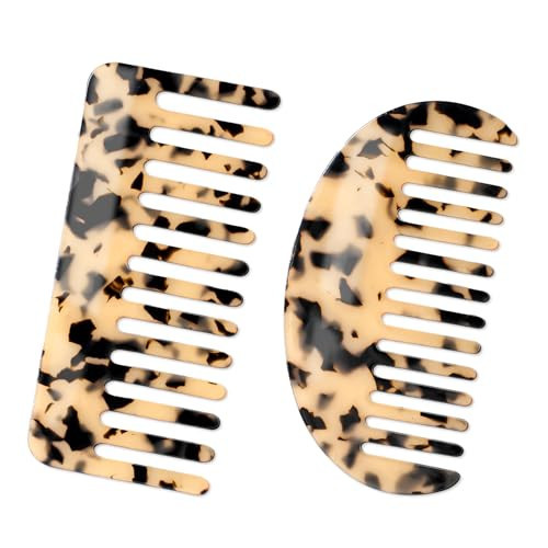 Tortoise Shell Wide Tooth Comb - 2 Pack Portable Detangling Comb, Cellulose Acetate, French Design for Wet & Dry Thick Curly Wavy Hair | Amazon (US)