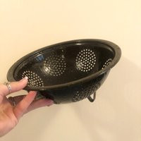 60S Black Speckled Enamel Metal Colander With Inside & Out Coated Outside Rustic Missing Perfectly Aged | Etsy (US)