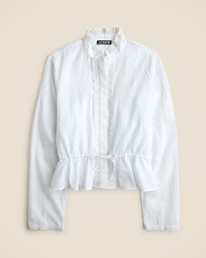 Lace-trim cinched-waist top in cotton voile | J. Crew US
