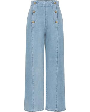 Belle Poque Women's High Waisted Wide Leg Jeans Button Decorated Casual Stretchy Demin Pants with... | Amazon (US)
