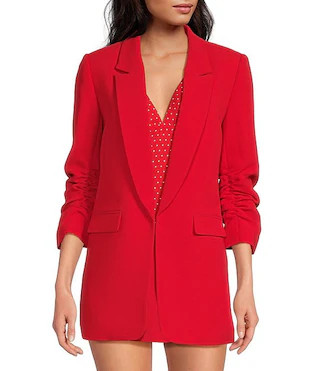 Jemma Ruched 3/4 Sleeve Shawl Collar Twill Boyfriend Blazer | Dillard's
