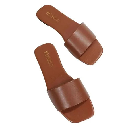 symoid Womens Slides on Clearance- New Open Toe Summer Casual Comfort Brown Sandals for Ladies Size 4.5 | Walmart (US)