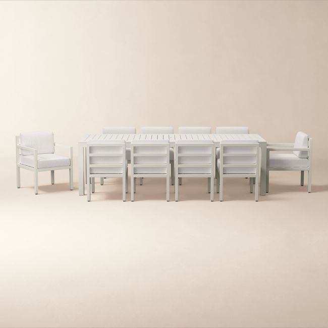 Bay 104"" Ivory Aluminum Outdoor Dining Table Set with Ivory Cushions | CB2