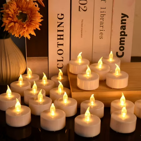 Tea Light, 24 Pack Flameless LED Tea Lights Candles Flickering Warm Yellow 200+ Hours Battery-Powered Tealight Candle. Ideal for Party, Wedding, Birthday, Home Decoration (24 Pack) | Walmart (US)