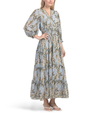 Floral Surplice Smocked Waist Maxi Dress | TJ Maxx