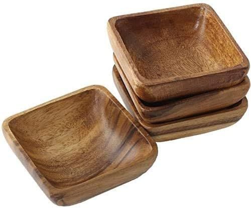 Natural Acacia Wooden Bowls Hand-Carved Calabash Dip Tray Bowl S/4 By Glaver's. Ideal for Appetiz... | Amazon (US)