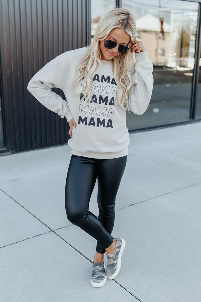 Mama Multi Graphic Sand Sweatshirt | The Pink Lily Boutique