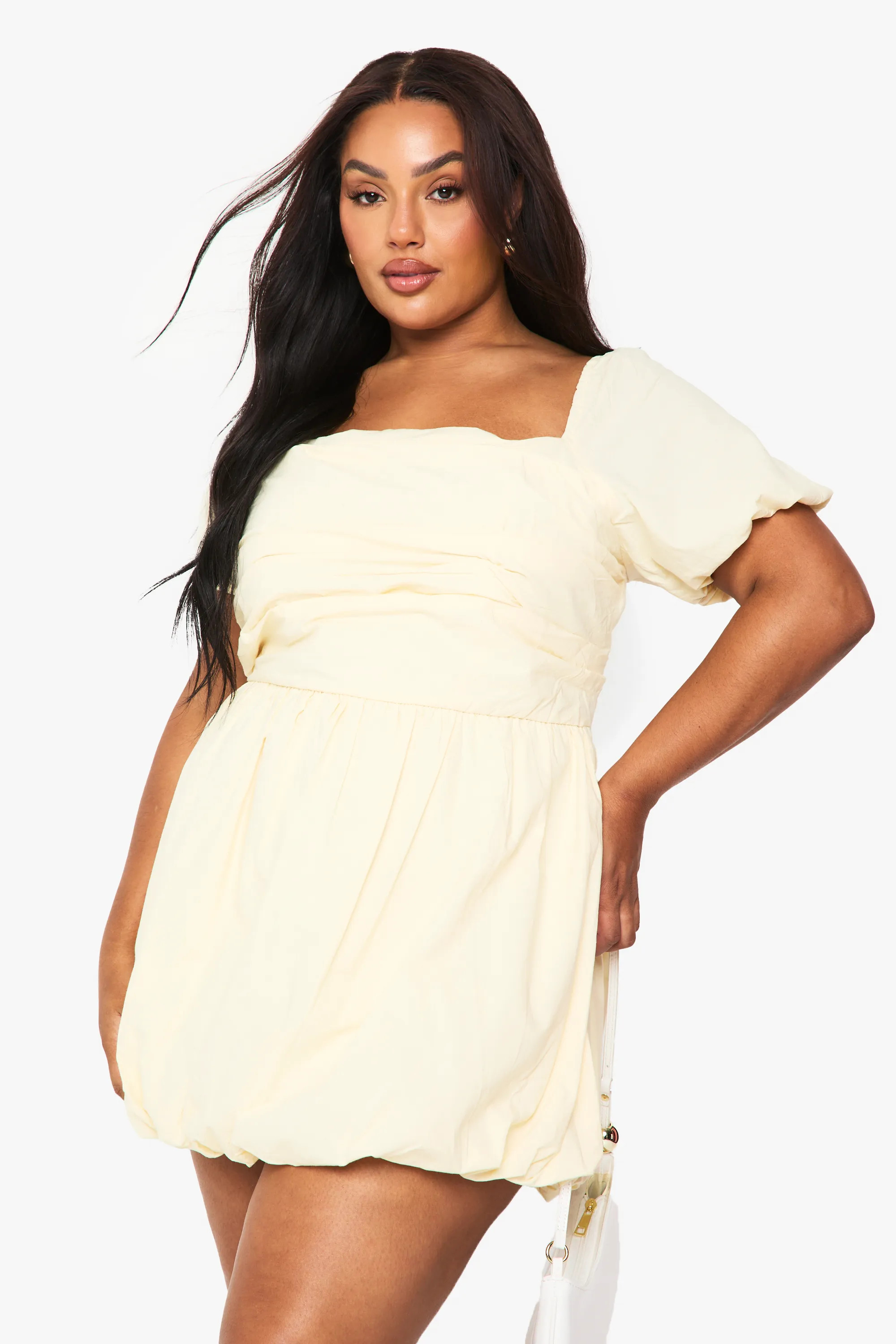 Dresses | Plus Cotton Poplin Short Sleeve Puff Ball Dress | boohoo | boohoo (US & Canada)