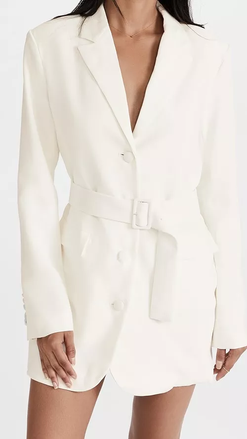 Tall White Long Sleeve Corset Belted Blazer Dress