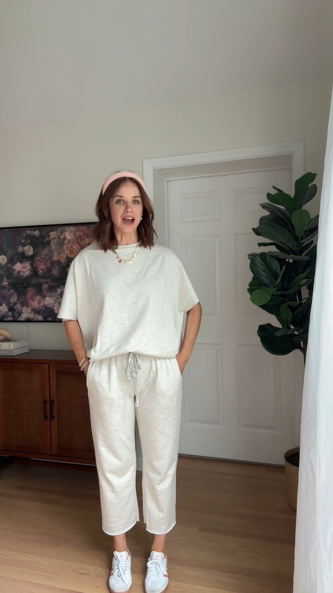 Airport outfit // travel outfit 
Two piece set : wearing s
Sambas : fit tts 
Necklace : sand & stone creations 
Headband 

 Comfy clothes // sahm outfit // sahm style // mom style / mom outfit // postpartum outfit 

#LTKStyleTip #LTKSeasonal #LTKFindsUnder50