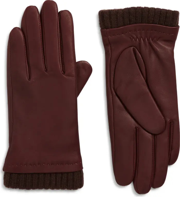 Rib Cuff Cashmere & Leather Gloves | Nordstrom