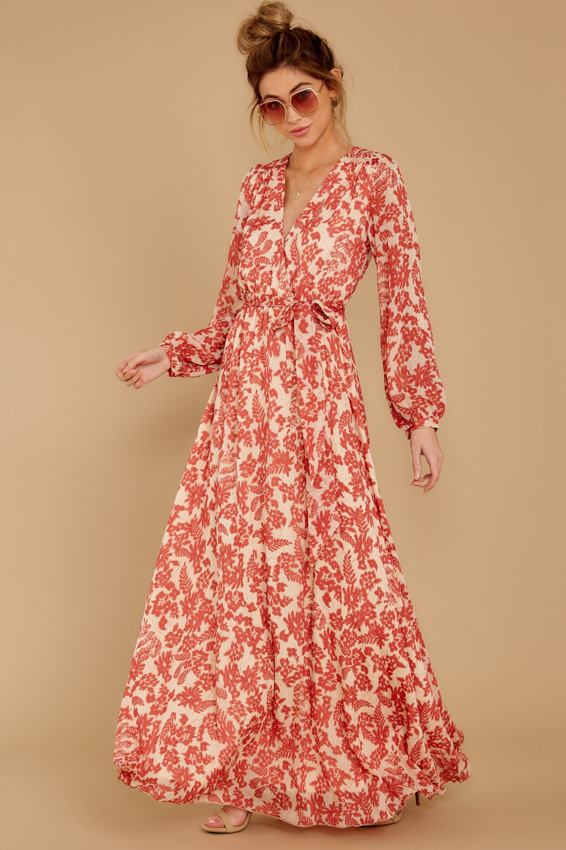 Love Talk Coral Print Maxi Dress | Red Dress 