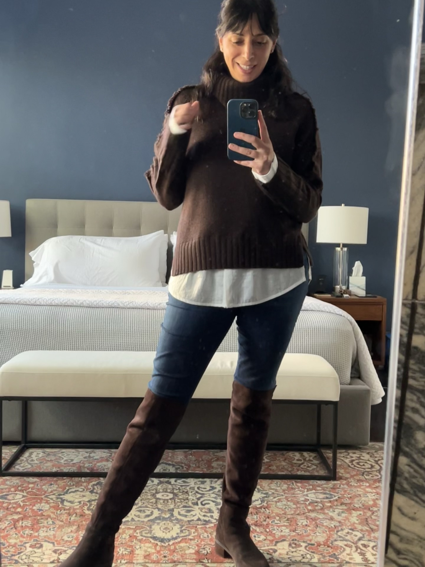 Jolie layered fringe turtleneck sweater from Brochu Walker. Complete with the looker which is the signature style of Brochu Walker. Wearing a size small. So cozy and soft and perfect for fall. Paired with a brown pair of Blondo suede boots. #BWWomen #brochuwalker @brochuwalker 

#LTKstyletip #LTKSeasonal #LTKover40