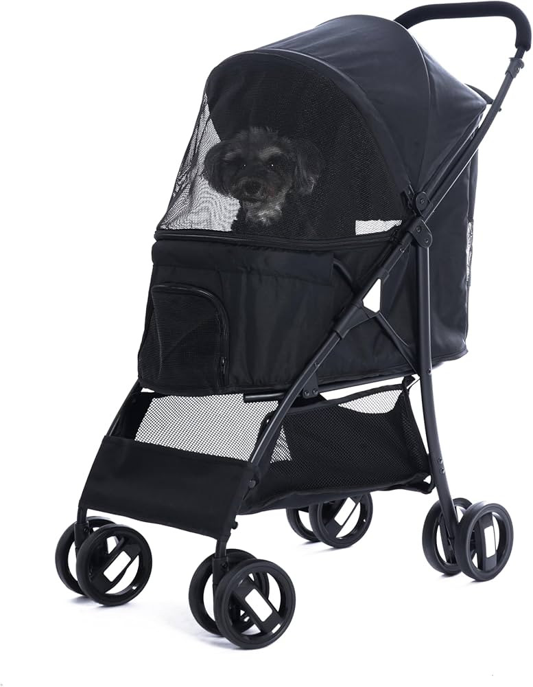 Foldable Jogger Pet Stroller with Weather Cover Storage Basket Pet Travel Carrier for S/M Dogs Ca... | Amazon (US)