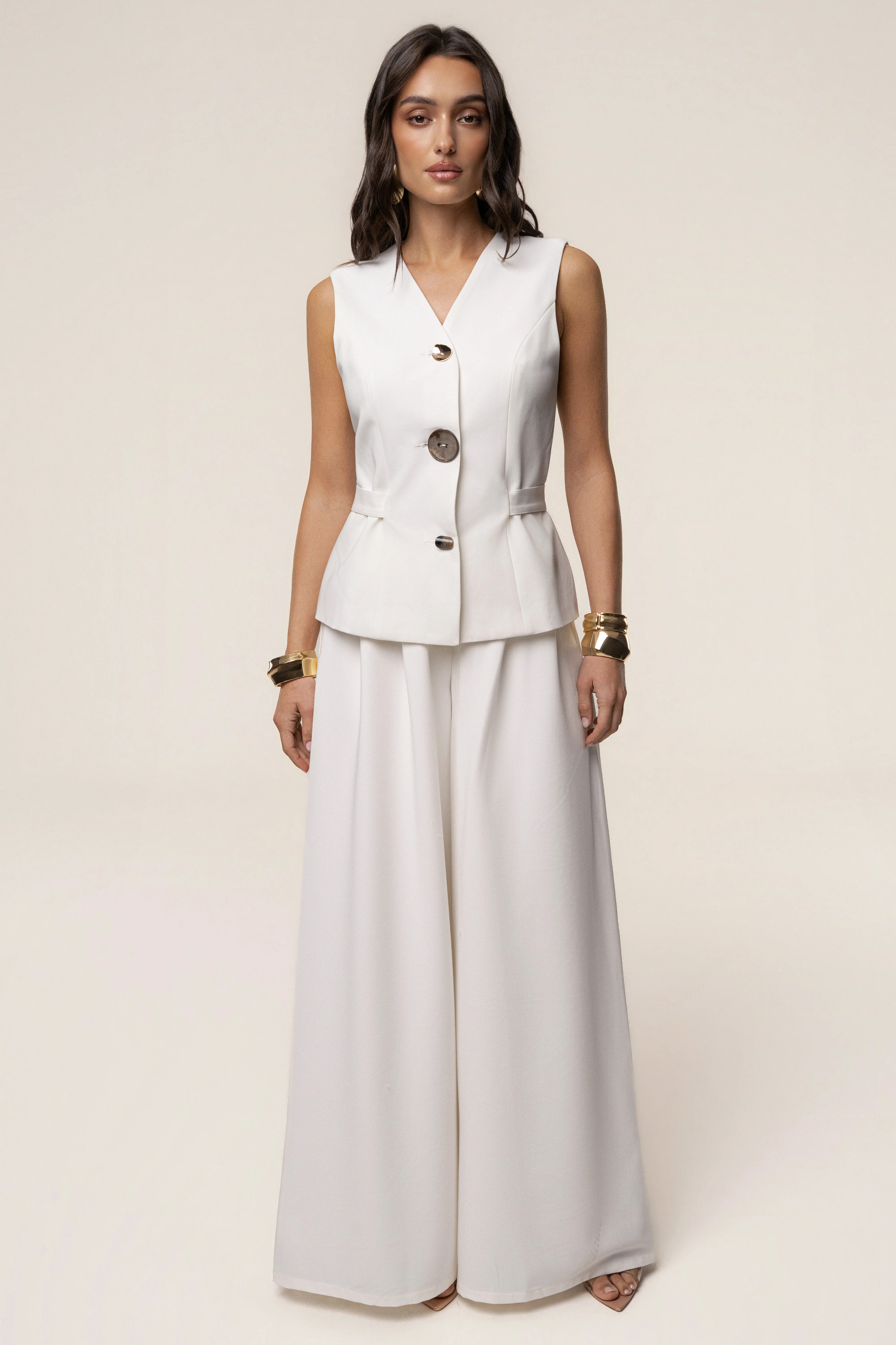 White Costa Tailored Pant Set | JLUXLABEL