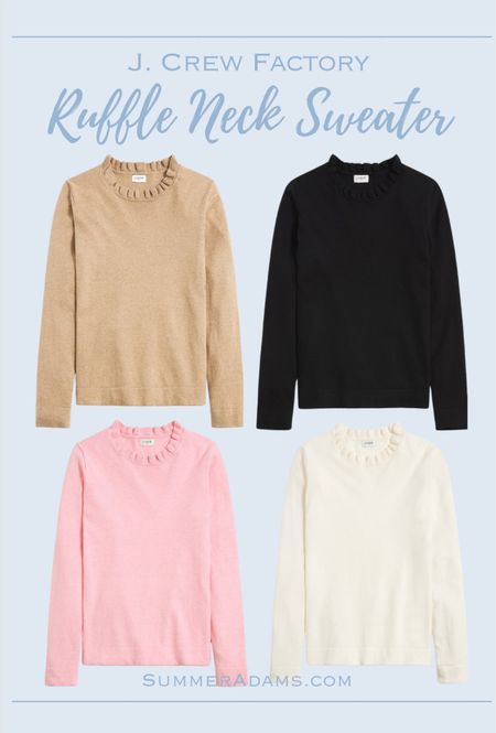 These cutest ruffle neck sweaters are on sale at J.Crew factory! I love them so much, I could almost buy one in every color.



Sweater weather
Ruffles
Gift idea for her
Holiday apparel
Sale alert
