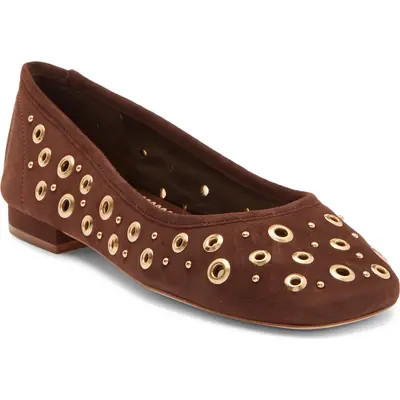 Cinq à Sept Ivy Mixed Hardware Ballet Flat in Black at Nordstrom, Size 36.5 | Nordstrom