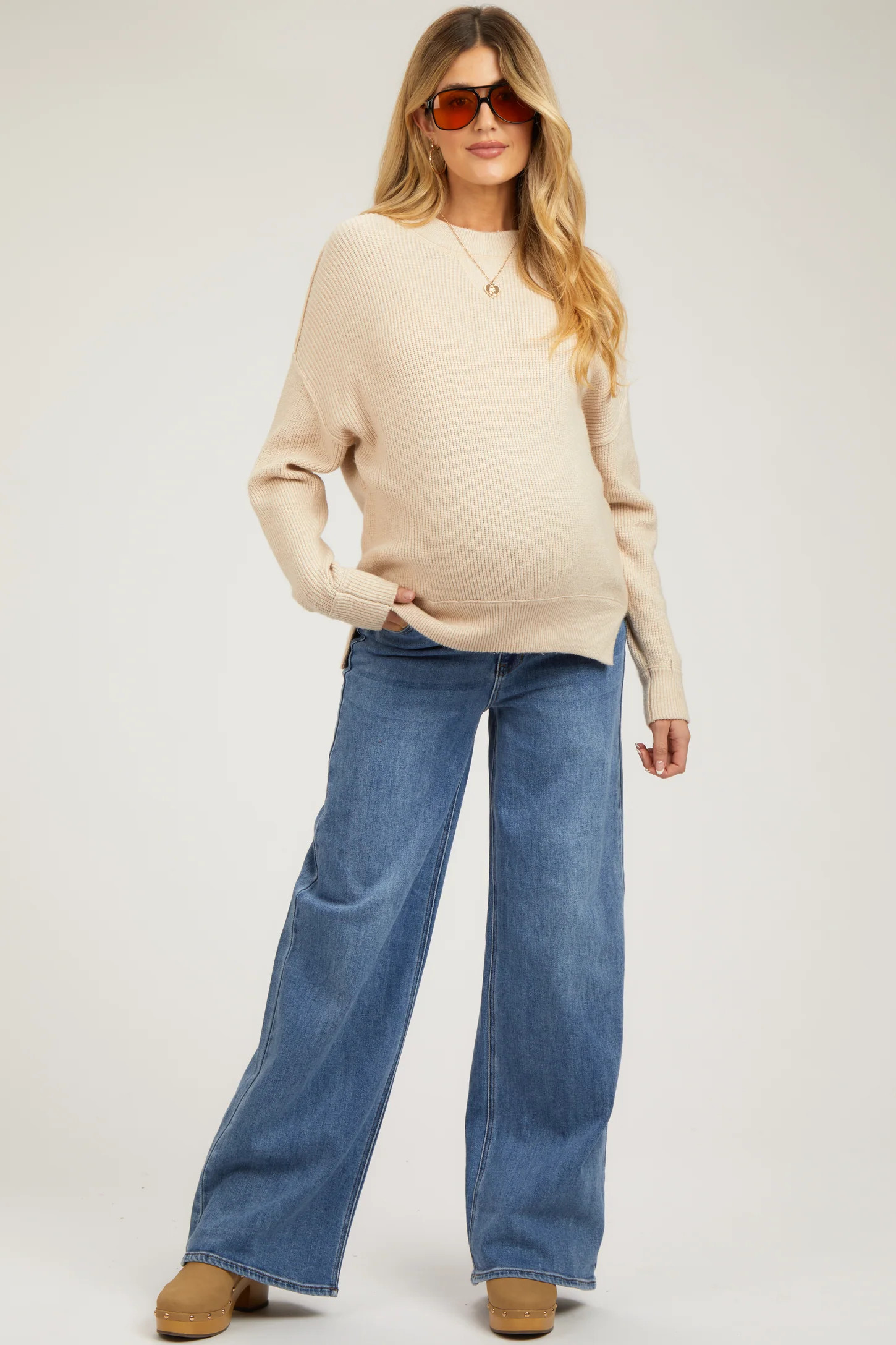 Blue Wide Leg Maternity Jeans | PinkBlush Maternity