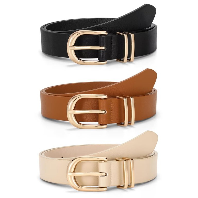 JASGOOD Women Leather Belts for Jeans Ladies Dresses Waist Belt with Gold Buckle 3 Pack | Walmart (US)