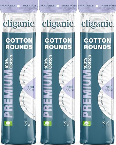 Cliganic Premium Cotton Rounds for Face (300 Count) - Makeup Remover Pads, Hypoallergenic, Lint-Free | 100% Pure Cotton | Amazon (US)