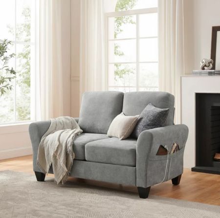 Love seat and that also with side pockets to conveniently store remote and other essentials!  #chichomedecor #bohemianlook #greycouch #greyloveseat 

#LTKfamily #LTKhome #LTKSale