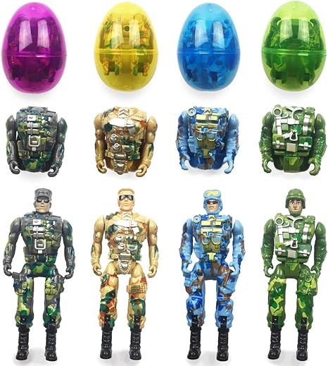 QINGQIU 4 Pack Jumbo Soldier Deformation Easter Eggs with Toys Inside for Kids Boys Girls Easter ... | Amazon (US)